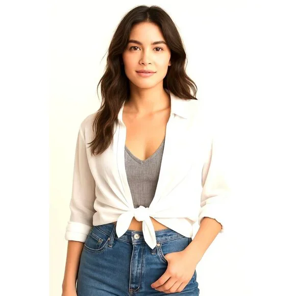 Colsie Gray Ribbed Knit Deep V Neck Cropped Tank Lounge Stretchy Soft Top XL - Picture 5 of 8